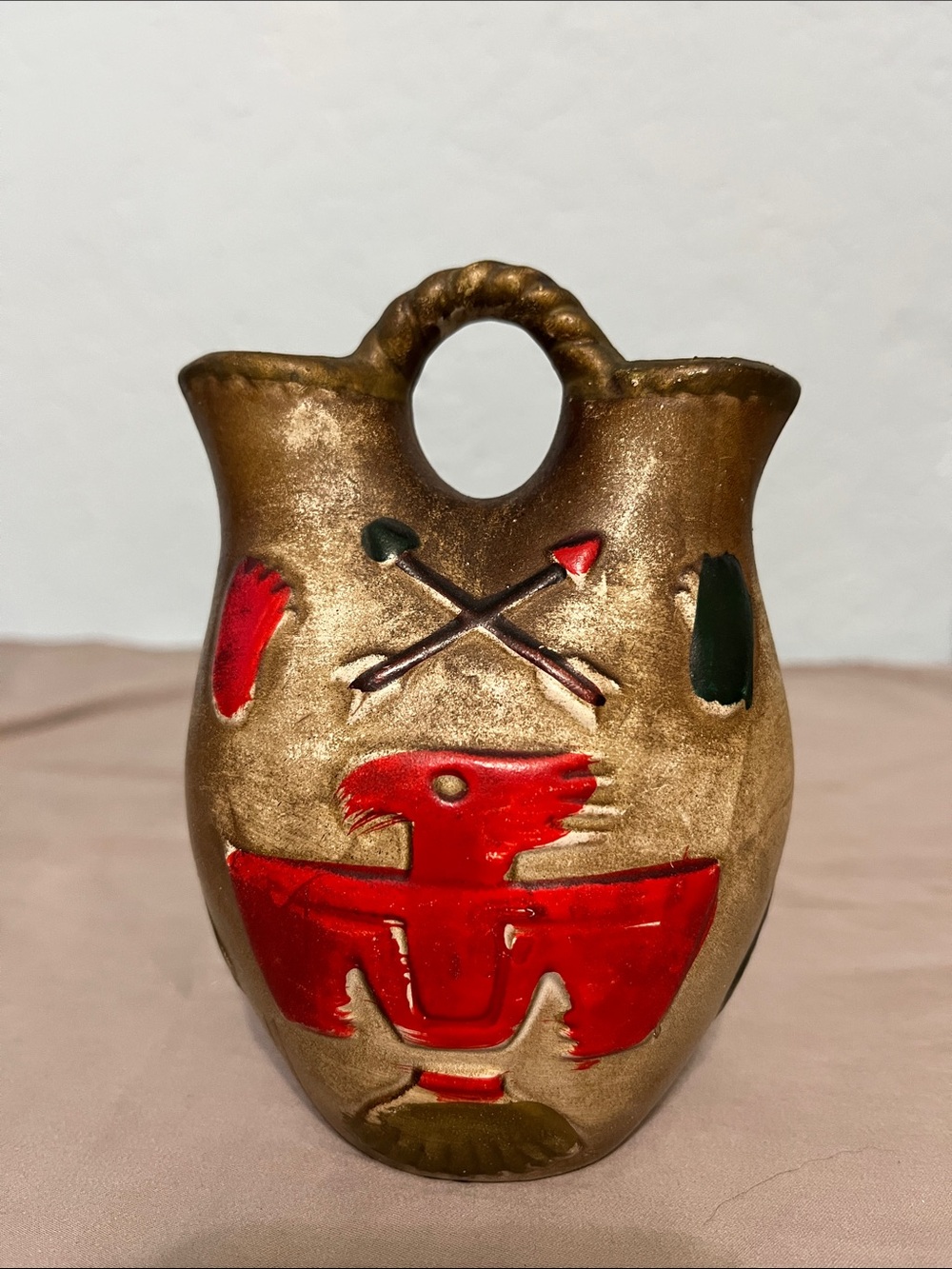 Vintage Native American-style souvenir ceramic wedding vase